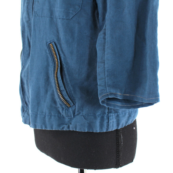 Zadig & Voltaire Kavy Blue Zip Up Linen Military Jacket XS Patch Half Sleeve Top - Picture 4 of 7